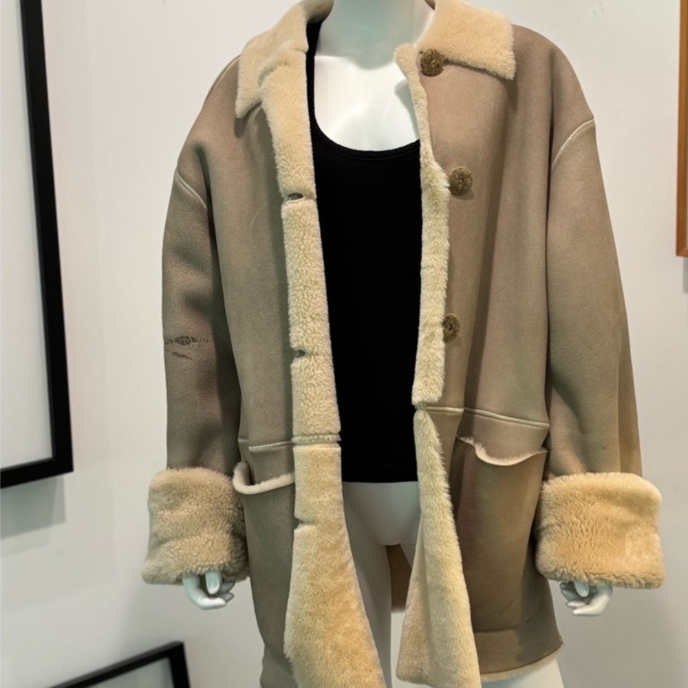 Teodem Genuine Suede Shearling Coat Size Medium